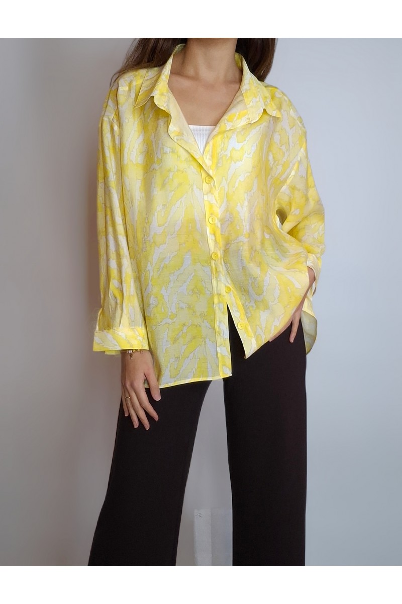 KADIN SARI KREM DESENLİ DÖKÜMLÜ GÖMLEK YY101364