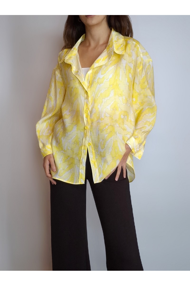 KADIN SARI KREM DESENLİ DÖKÜMLÜ GÖMLEK YY101364