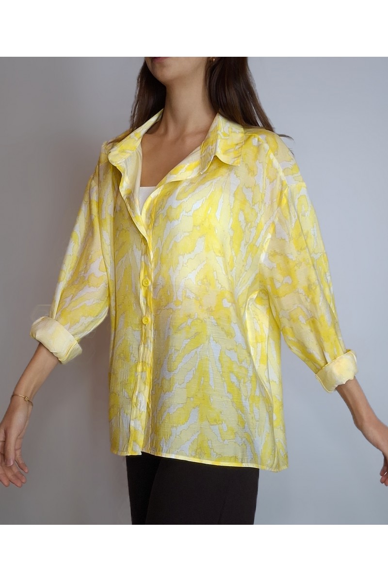 KADIN SARI KREM DESENLİ DÖKÜMLÜ GÖMLEK YY101364