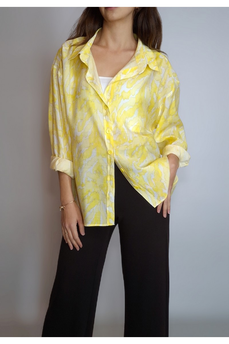 KADIN SARI KREM DESENLİ DÖKÜMLÜ GÖMLEK YY101364