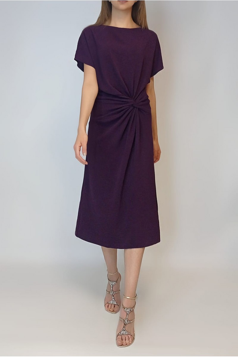 Kadın Mürdüm Düğüm Detaylı Midi Elbise Yy100770