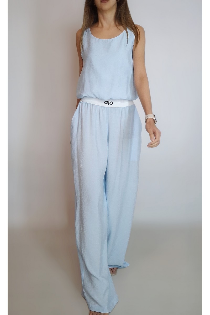KADIN MAVİ BALON BLUZ BOL PAÇA PANTOLONLU MODAL KUMAŞ TAKIM YY101246