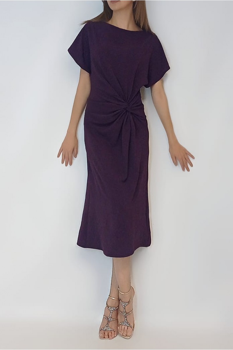 Kadın Mürdüm Düğüm Detaylı Midi Elbise Yy100770