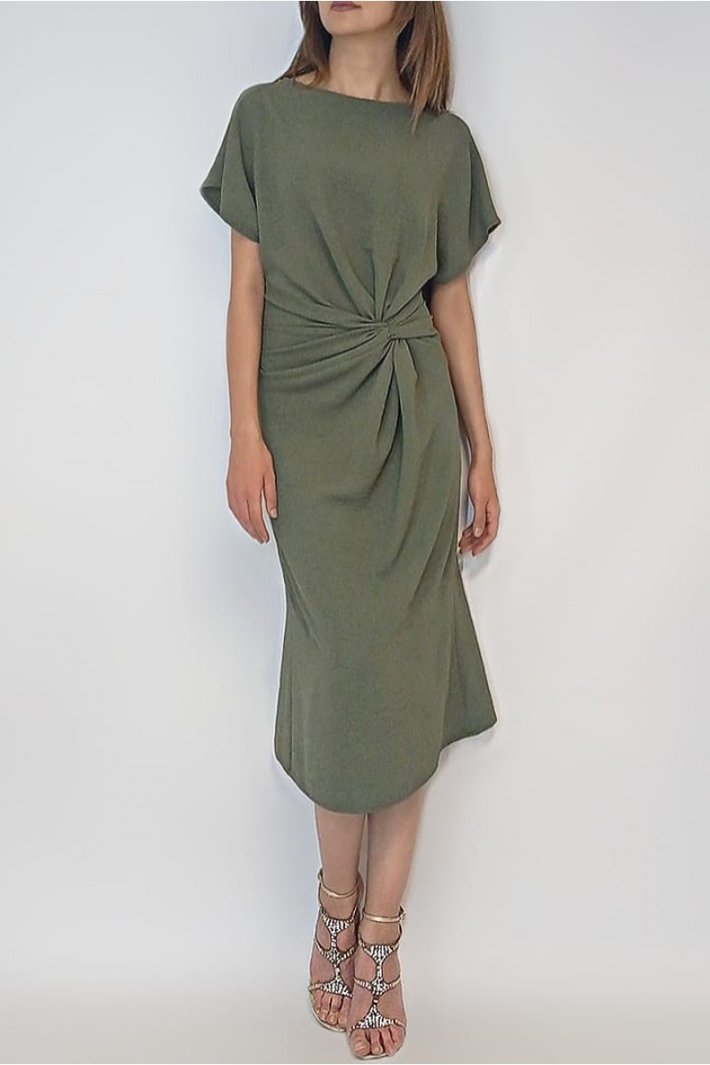 KADIN YEŞİL DÜĞÜM DETAYLI MİDİ ELBİSE YY100770
