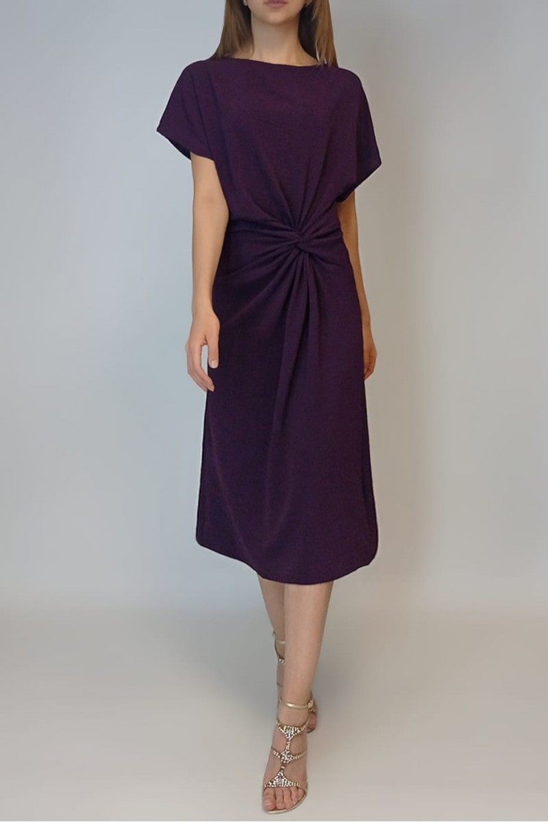 Kadın Mürdüm Düğüm Detaylı Midi Elbise Yy100770