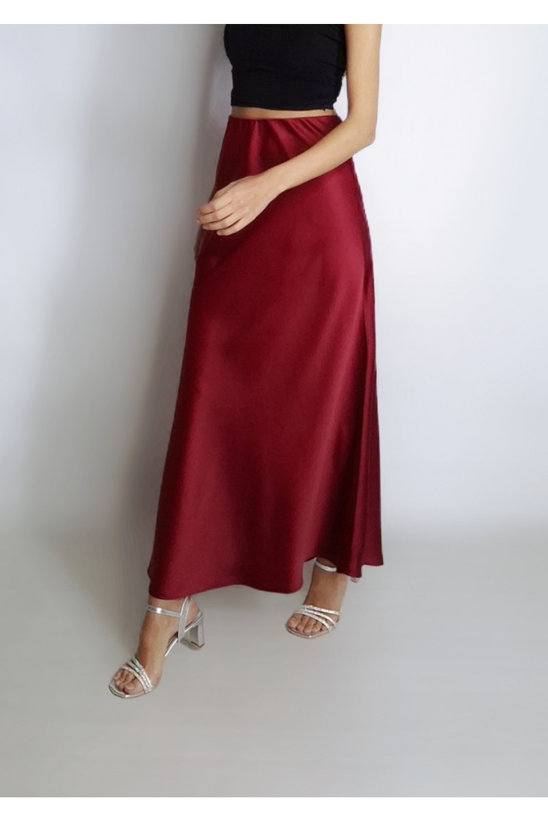 KADIN BORDO VEREV KESİM BEL LASTİKLİ TOK SATEN ÇAN ETEK YY101194