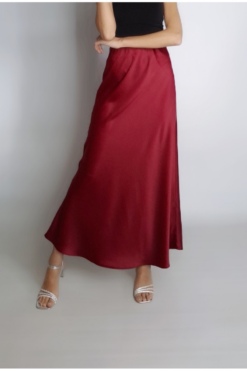 KADIN BORDO VEREV KESİM BEL LASTİKLİ TOK SATEN ÇAN ETEK YY101194