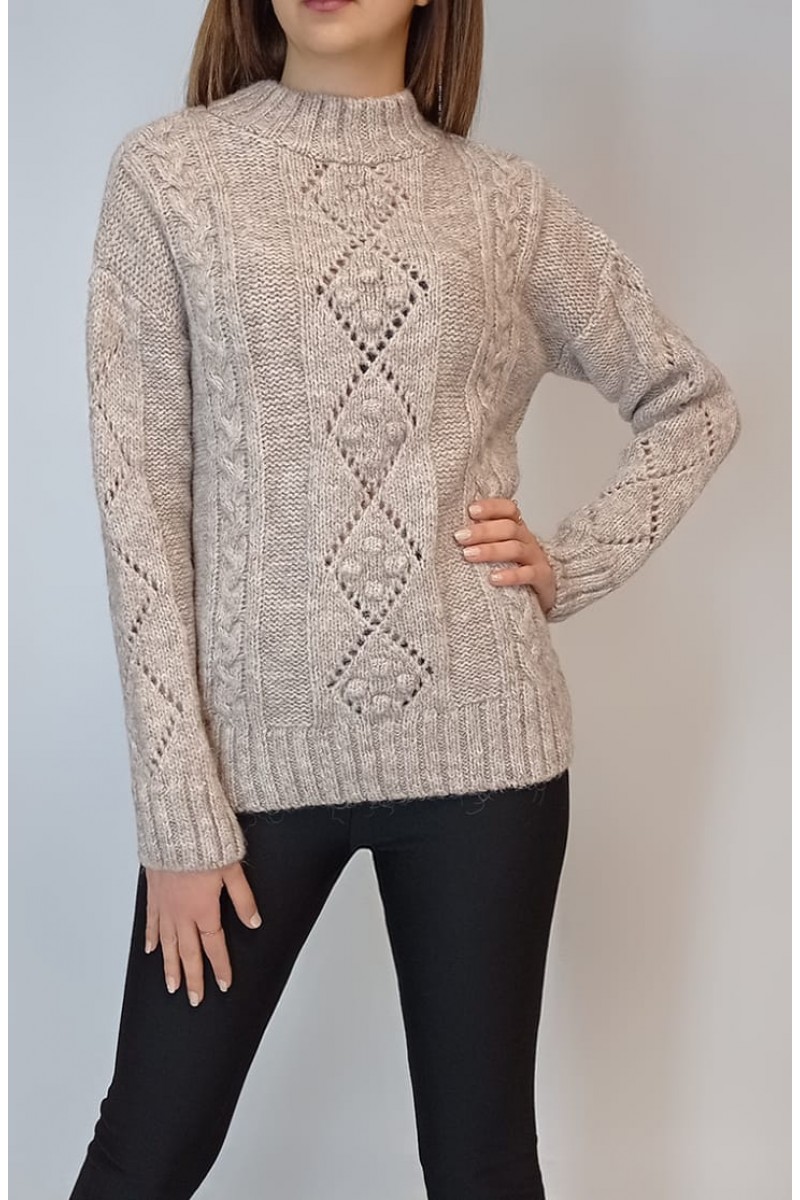 KADIN VİZON YARIM BALIKÇI AJURLU ÖRGÜ DESENLİ TRİKO KAZAK YY101068