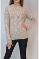 KADIN VİZON YARIM BALIKÇI AJURLU ÖRGÜ DESENLİ TRİKO KAZAK YY101068