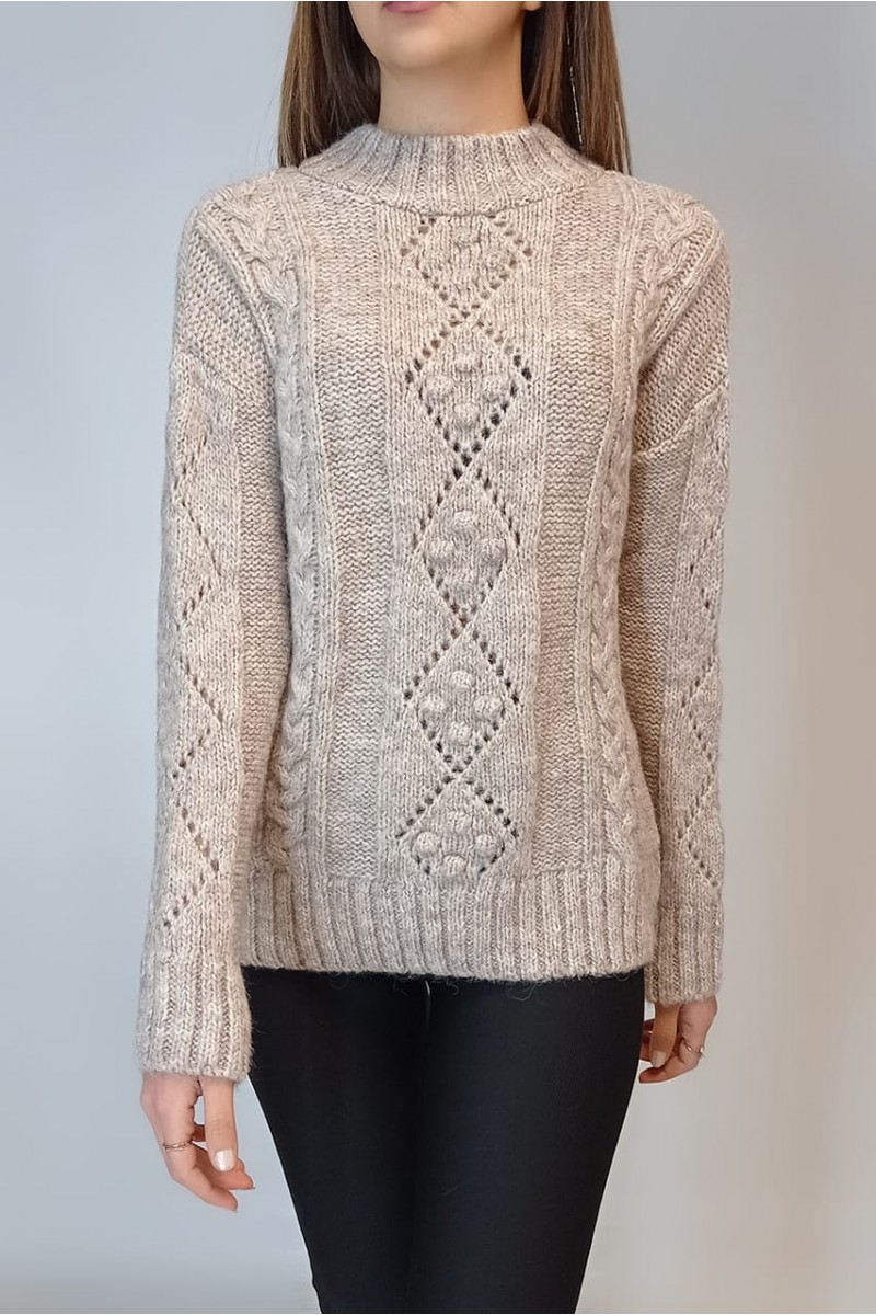 KADIN VİZON YARIM BALIKÇI AJURLU ÖRGÜ DESENLİ TRİKO KAZAK YY101068