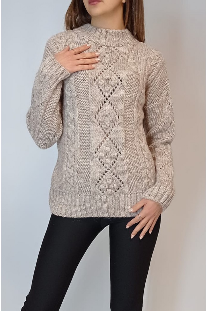 KADIN VİZON YARIM BALIKÇI AJURLU ÖRGÜ DESENLİ TRİKO KAZAK YY101068