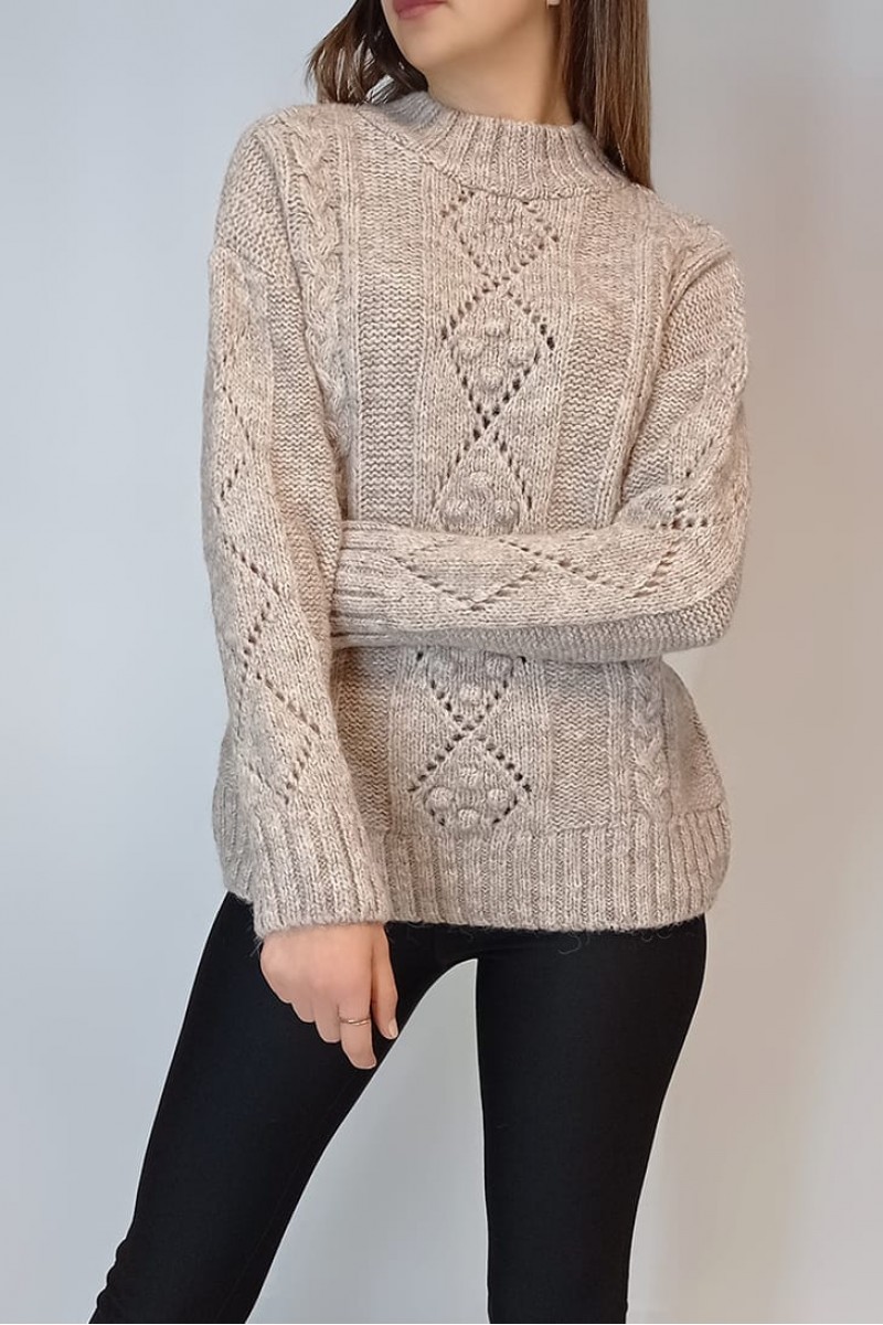 KADIN VİZON YARIM BALIKÇI AJURLU ÖRGÜ DESENLİ TRİKO KAZAK YY101068