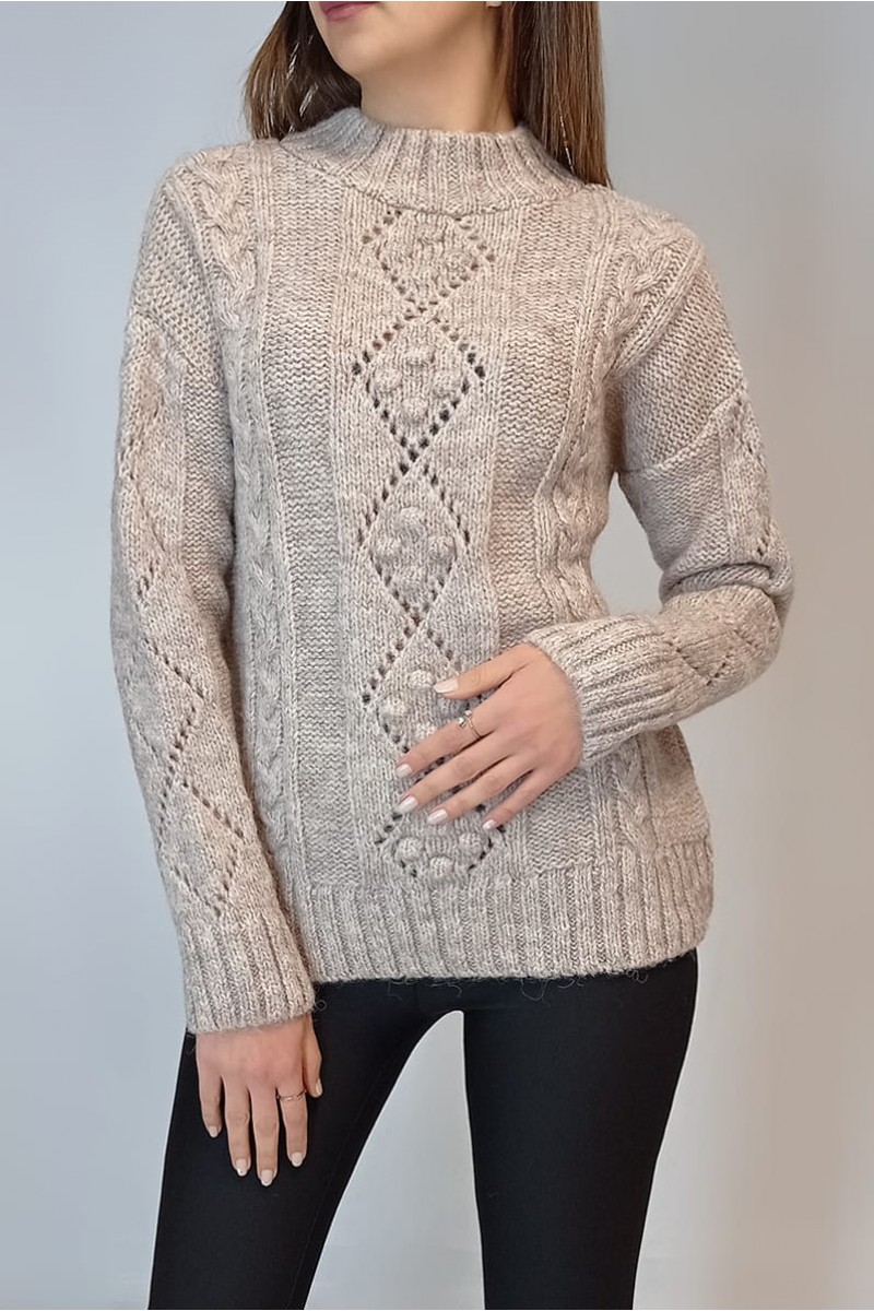 KADIN VİZON YARIM BALIKÇI AJURLU ÖRGÜ DESENLİ TRİKO KAZAK YY101068