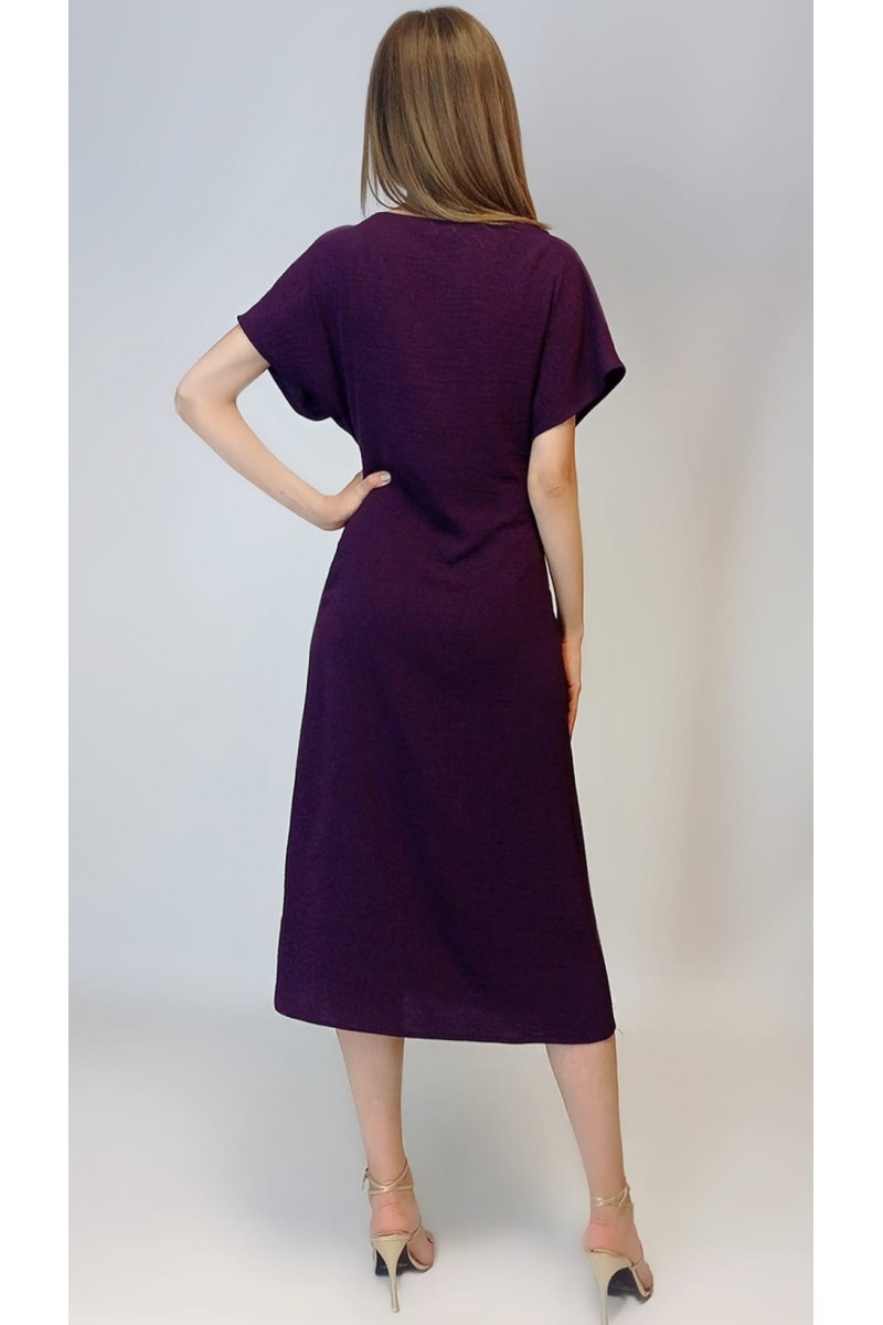 Kadın Mürdüm Düğüm Detaylı Midi Elbise Yy100770