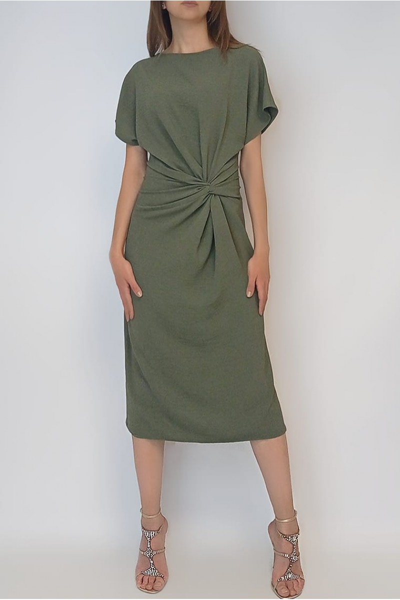 KADIN YEŞİL DÜĞÜM DETAYLI MİDİ ELBİSE YY100770