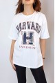 KADIN BEYAZ HARVARD YAZI BASKILI T-SHIRT YY100735