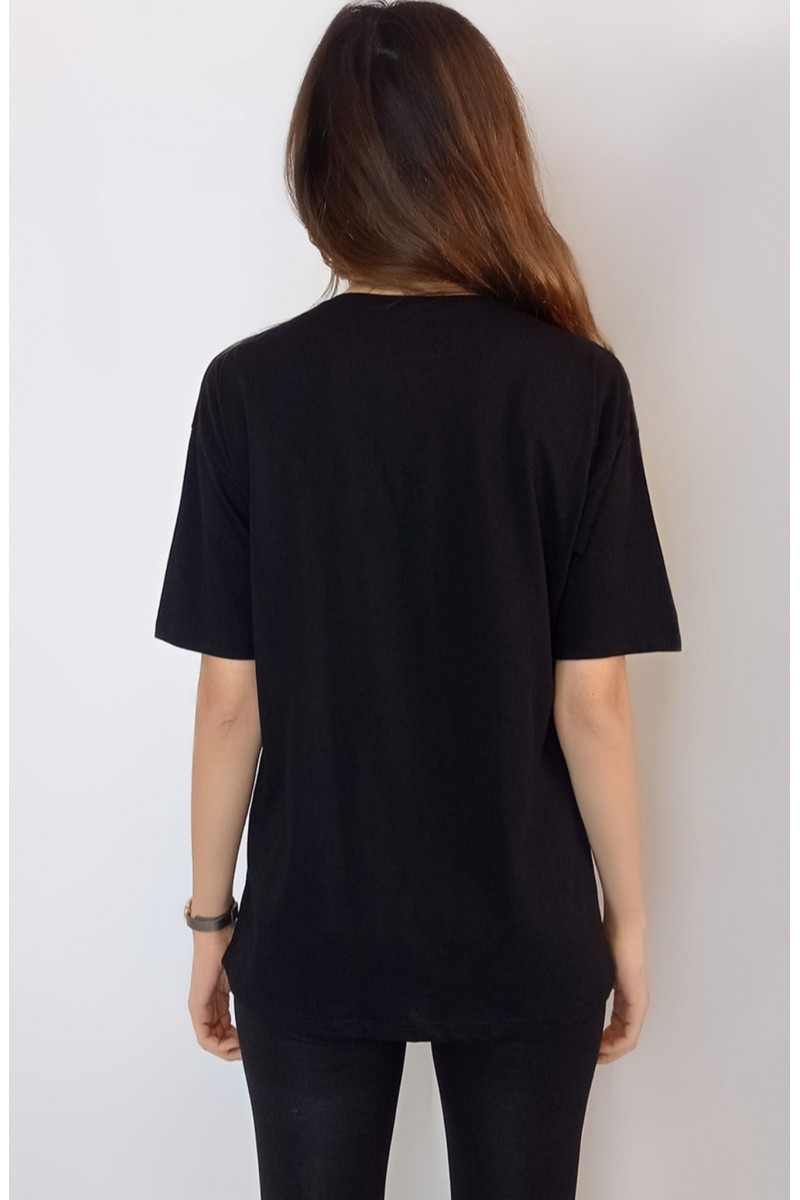KADIN SİYAH HARVARD YAZI BASKILI T-SHIRT YY100735