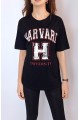 KADIN SİYAH HARVARD YAZI BASKILI T-SHIRT YY100735
