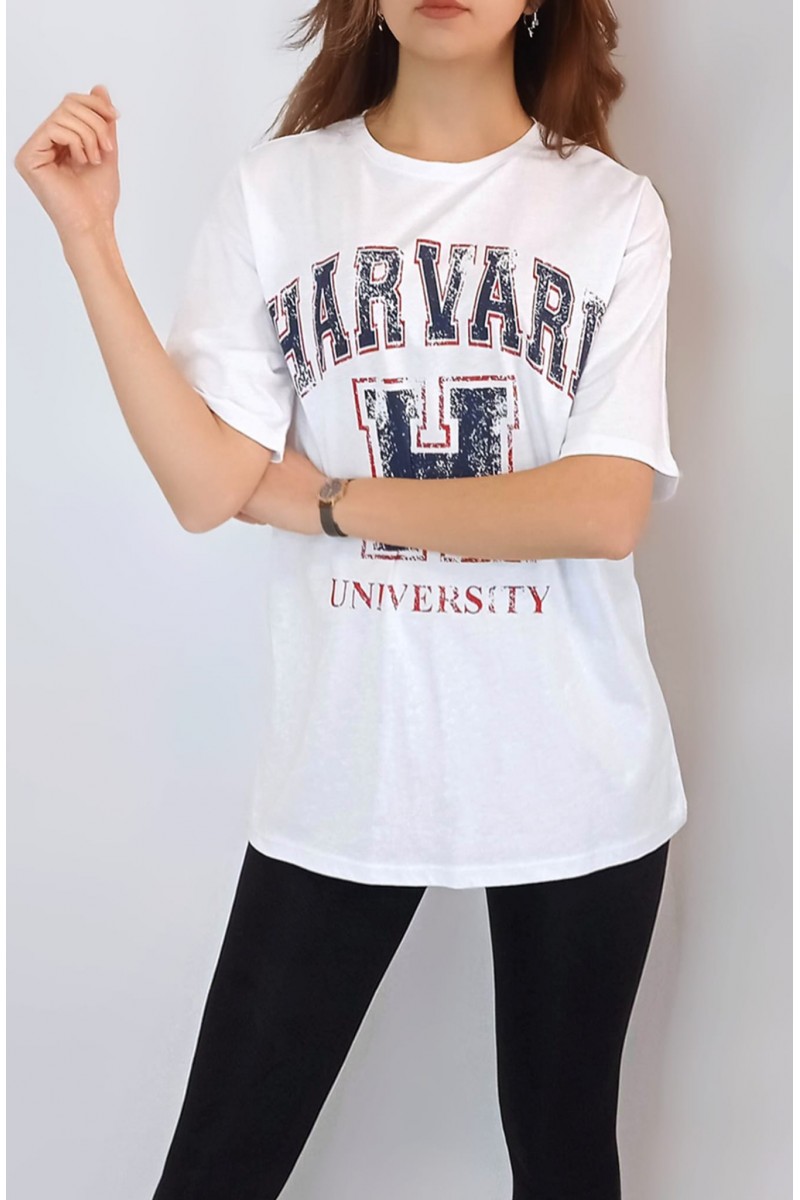 KADIN BEYAZ HARVARD YAZI BASKILI T-SHIRT YY100735