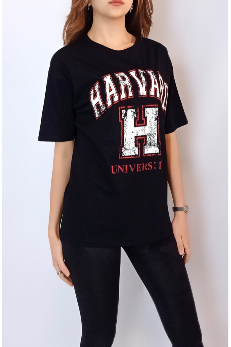 KADIN SİYAH HARVARD YAZI BASKILI T-SHIRT YY100735