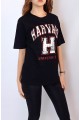 KADIN SİYAH HARVARD YAZI BASKILI T-SHIRT YY100735