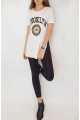 Kadın Beyaz Brooklyn Yazı Baskılı Yan Yırtmaçlı  T-Shirt YY100740