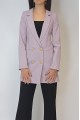 Kadın Beyaz Çizgili Lila Keten Astarlı Gold Düğmeli Blazer Ceket YY101032