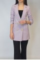 Kadın Beyaz Çizgili Lila Keten Astarlı Gold Düğmeli Blazer Ceket YY101032