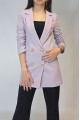 Kadın Beyaz Çizgili Lila Keten Astarlı Gold Düğmeli Blazer Ceket YY101032