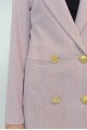 Kadın Beyaz Çizgili Lila Keten Astarlı Gold Düğmeli Blazer Ceket YY101032