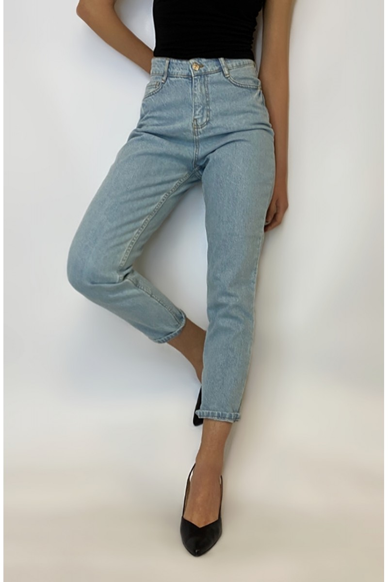 Kadın Buz Mavi Yüksek Bel Boyfriend Yeni Sezon Kot Pantolon YY100775