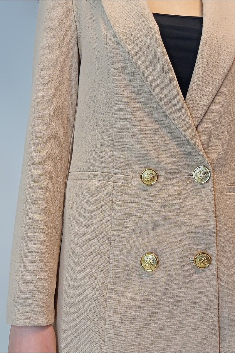 Kadın Camel Keten Astarlı Gold Düğmeli Blazer Ceket YY101032