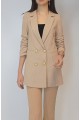 Kadın Camel Keten Astarlı Gold Düğmeli Blazer Ceket YY101032
