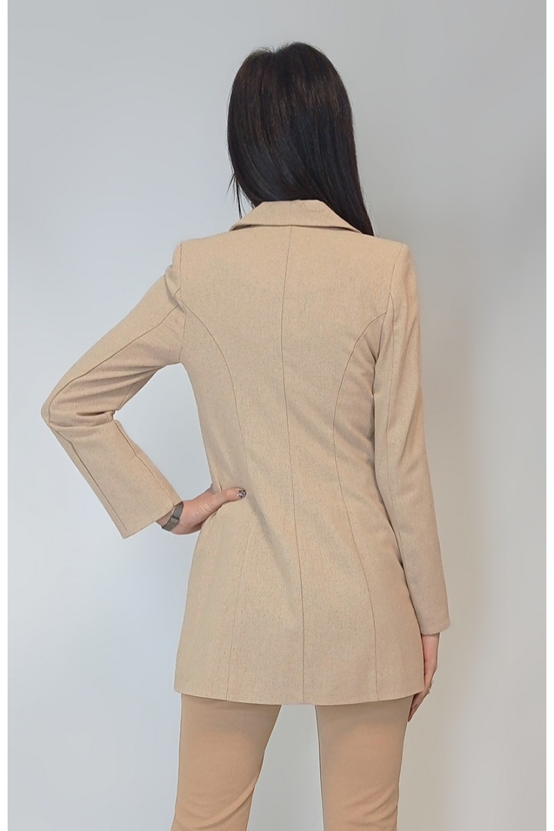 Kadın Camel Keten Astarlı Gold Düğmeli Blazer Ceket YY101032