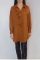 Kadın Camel Volanlı Yaka Saten Bluz Tunik YY100964