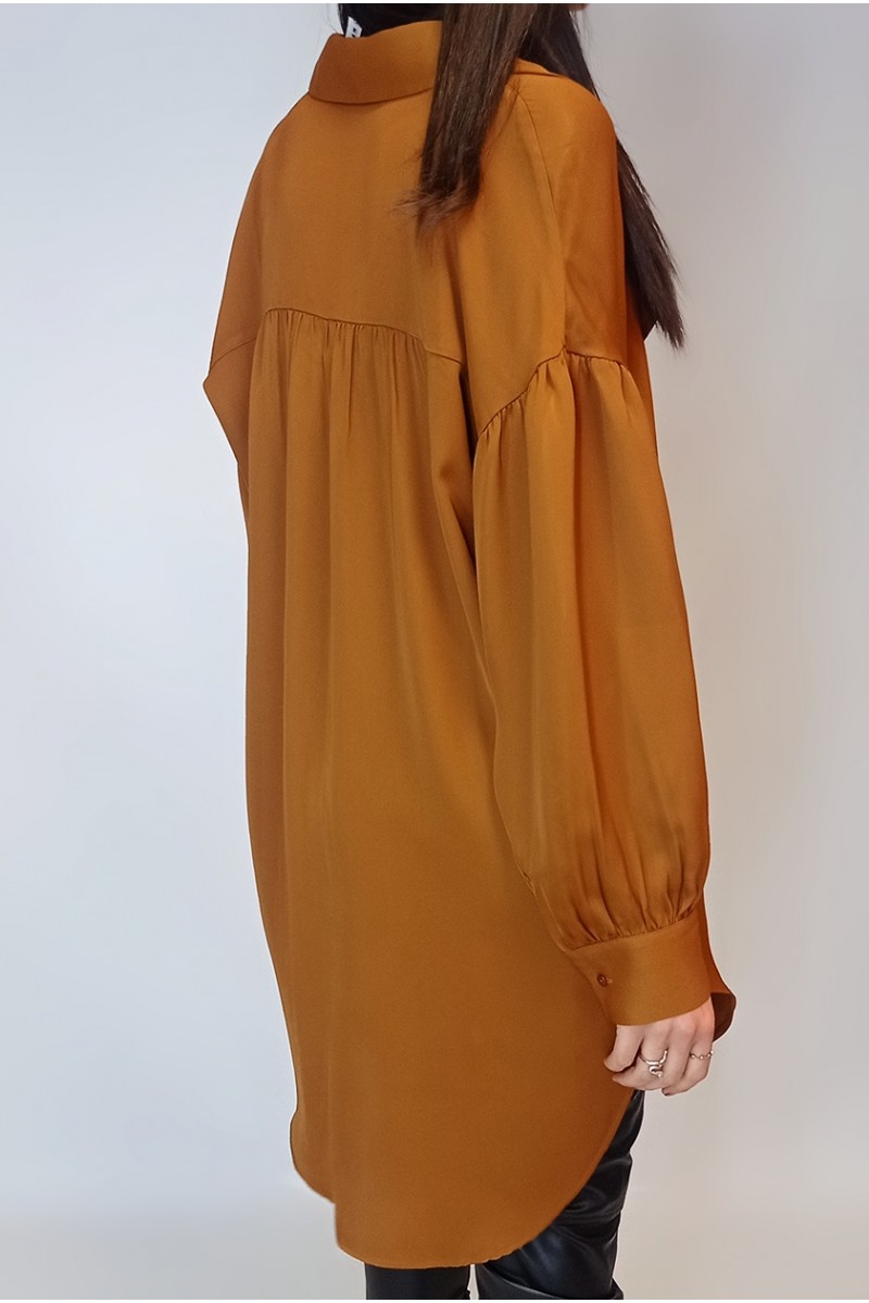 Kadın Camel Volanlı Yaka Saten Bluz Tunik YY100964