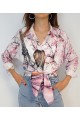 Kadın Pembe Figür Dijital Baskılı Oversize Gömlek YY100835
