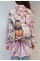 Kadın Pembe Figür Dijital Baskılı Oversize Gömlek YY100835