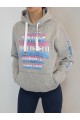 Kadın Gri Kapüşonlu Kabartma Baskılı Retro Sweatshirt YY100864