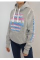 Kadın Gri Kapüşonlu Kabartma Baskılı Retro Sweatshirt YY100864