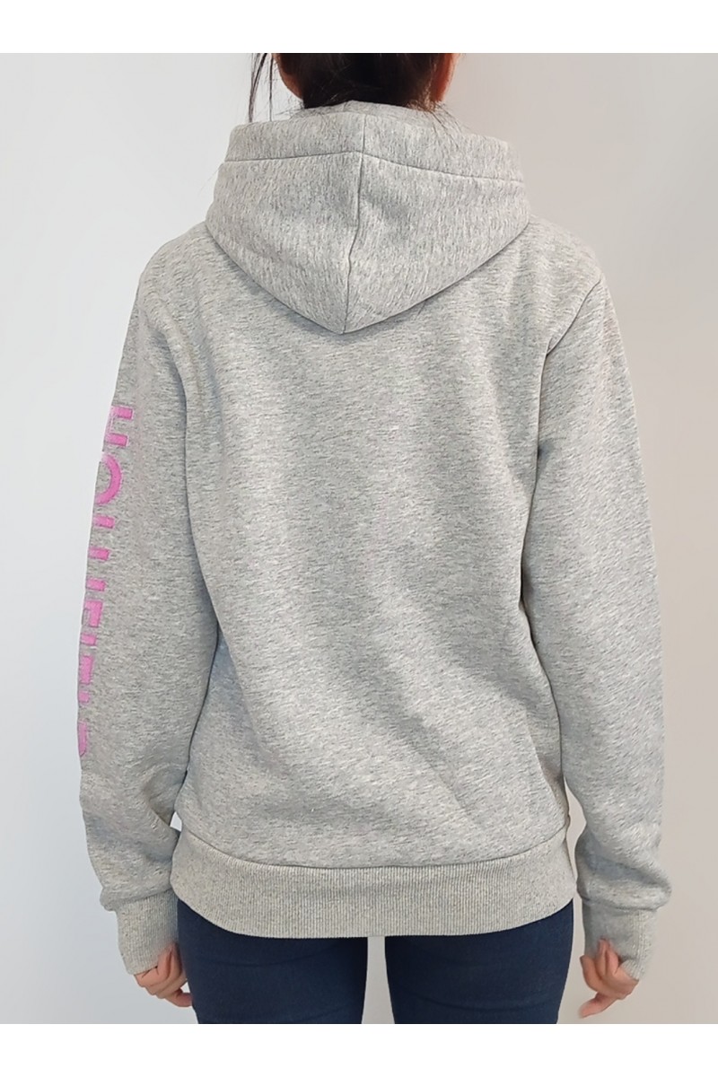 Kadın Gri Kapüşonlu Kabartma Baskılı Retro Sweatshirt YY100864