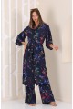 Kadın Lacivert Çiçek Desenli Pantolonlu Kimono Takım YY101003