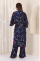 Kadın Lacivert Çiçek Desenli Pantolonlu Kimono Takım YY101003