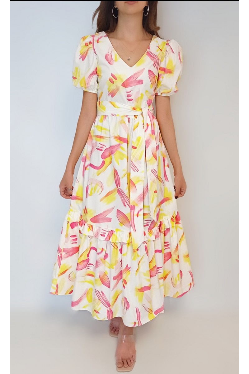 Kadın Poplin Geometrik Desenli Maxi Elbise YY100855