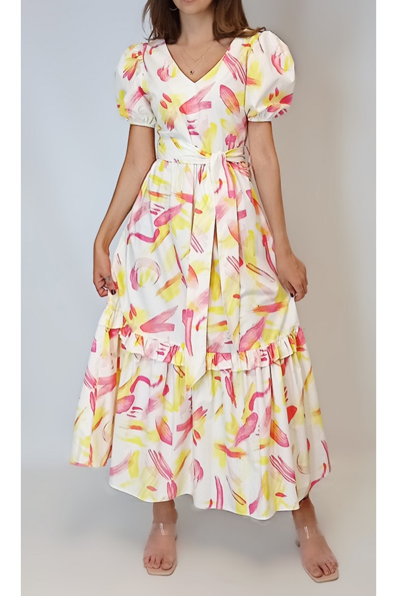 Kadın Poplin Geometrik Desenli Maxi Elbise YY100855