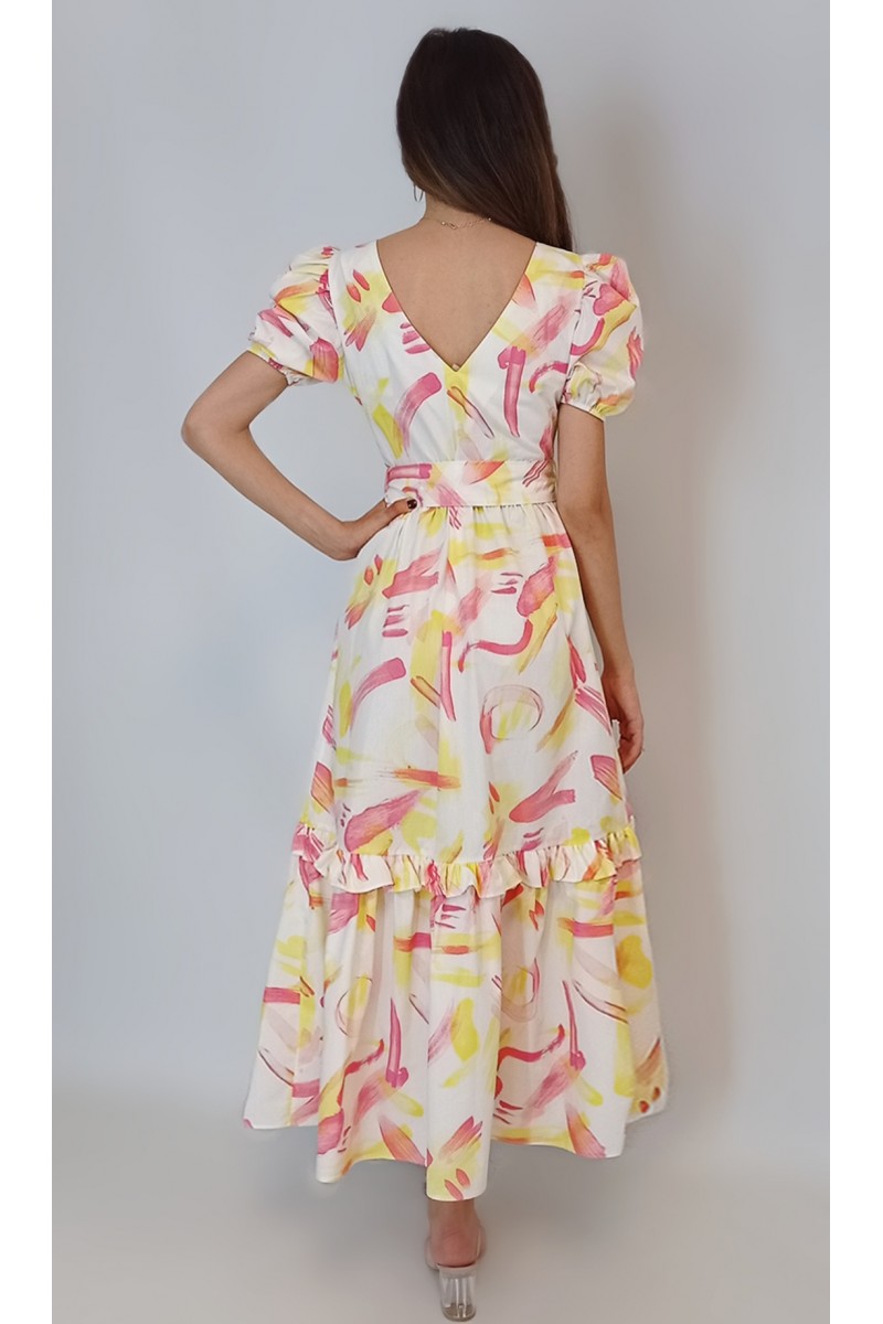 Kadın Poplin Geometrik Desenli Maxi Elbise YY100855