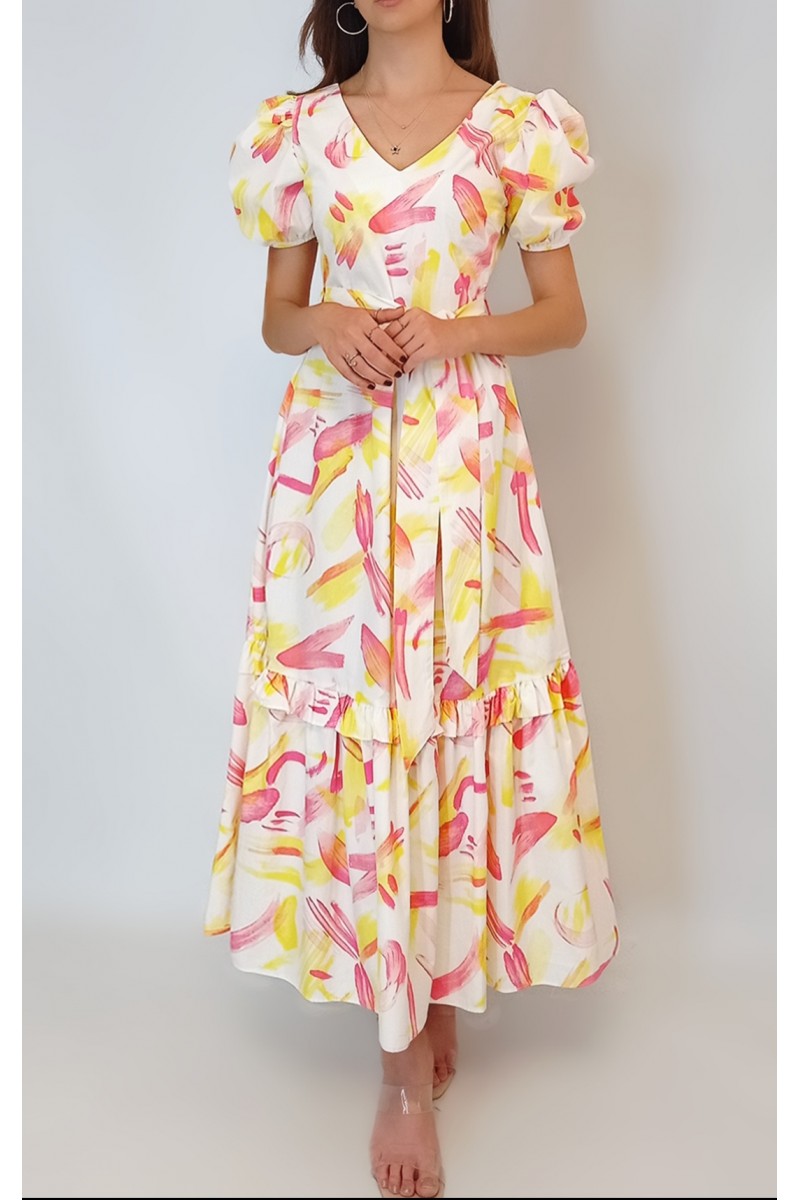 Kadın Poplin Geometrik Desenli Maxi Elbise YY100855
