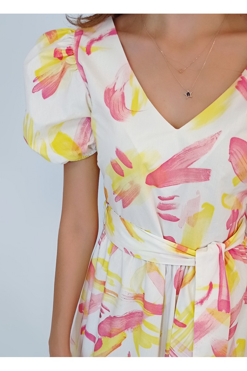 Kadın Poplin Geometrik Desenli Maxi Elbise YY100855