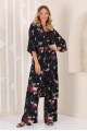 Kadın Siyah Çiçek Desenli Pantolonlu Kimono Takım YY101003