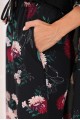 Kadın Siyah Çiçek Desenli Pantolonlu Kimono Takım YY101003